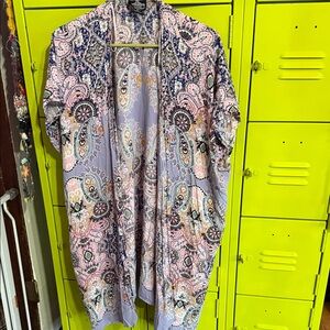 Angie Lavender and Pink Paisley Open Front Kimono Jacket